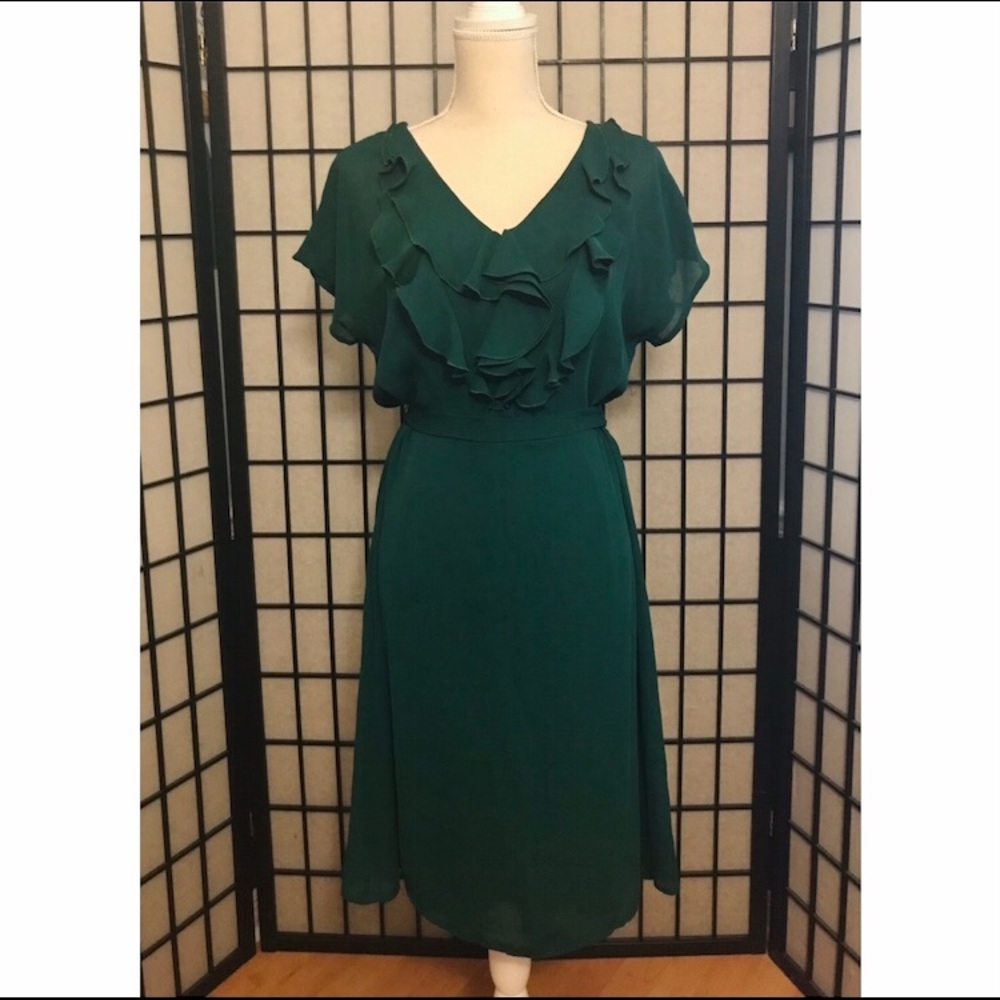 Lands’ End Forest Green V Neck Dress